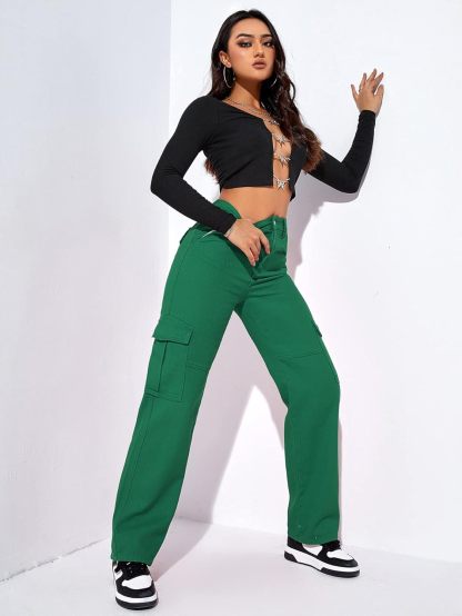 Casual Flap Pocket Denim Pant-Cozy Knit Sets