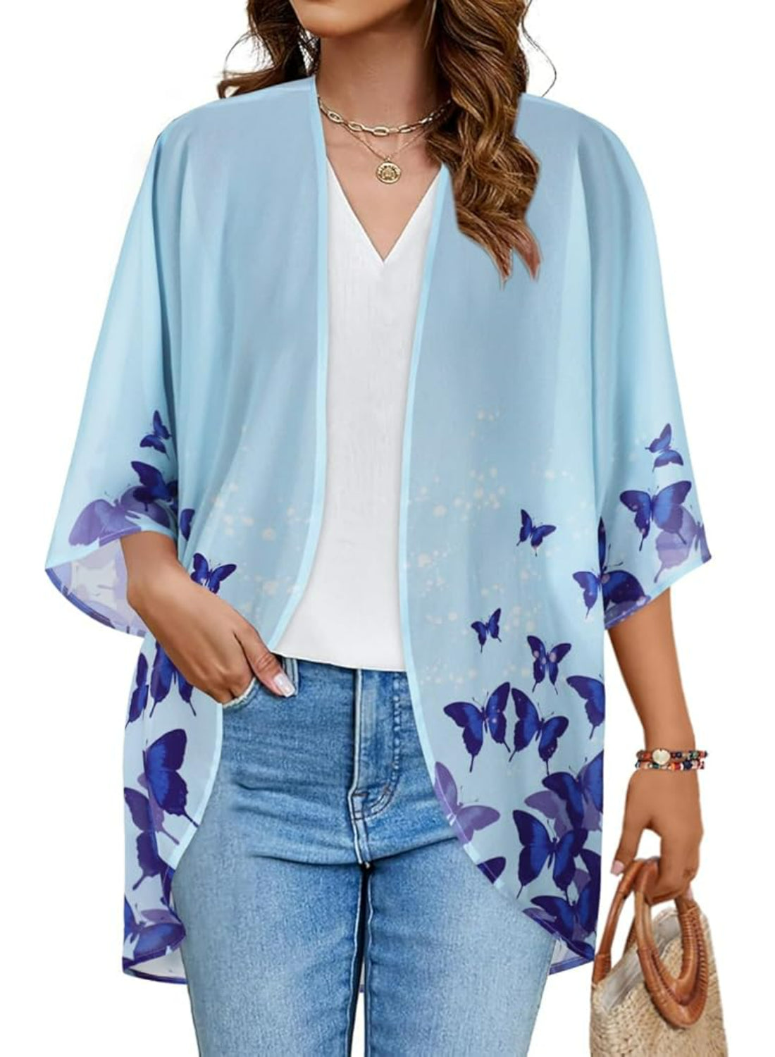 Floral Sheer Kimono Cardigan With Sheer Lightweight Fabric
