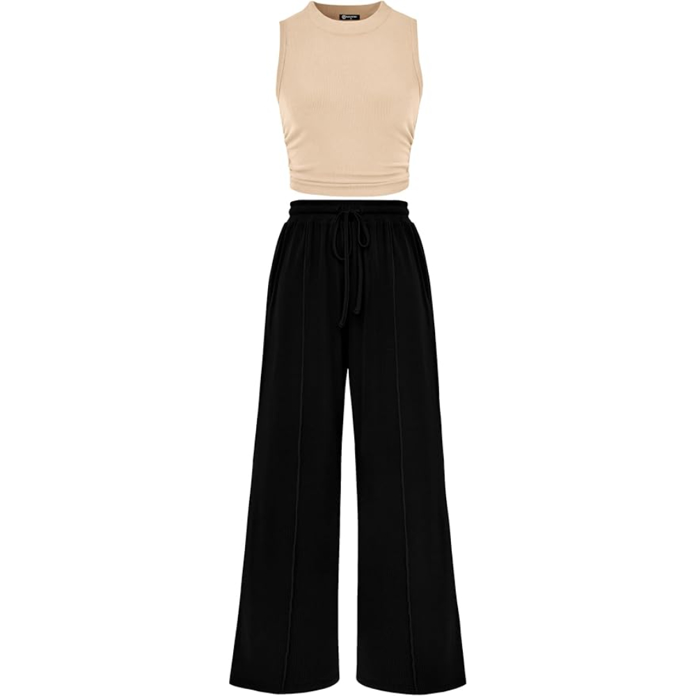 Sleeveless Tank Ribbed Travel Vacation Lounge Wear Outfits