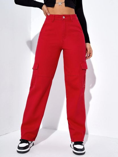 Casual Flap Pocket Denim Pant-Cozy Knit Sets