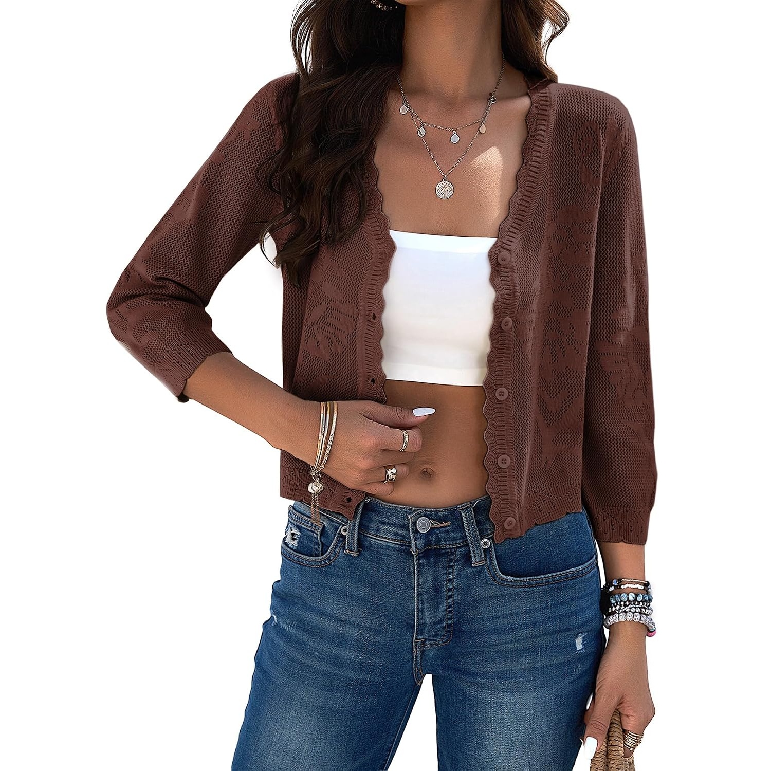 Casual Crop Crochet Shrug Cardigan For Women