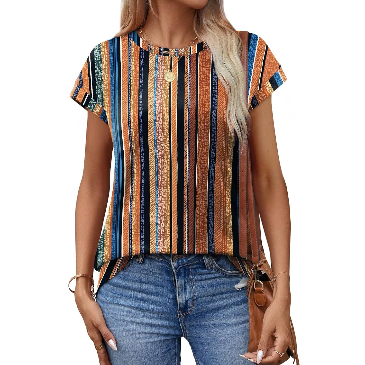 Summer Short Sleeve Crew Tunic T Shirts  For Women