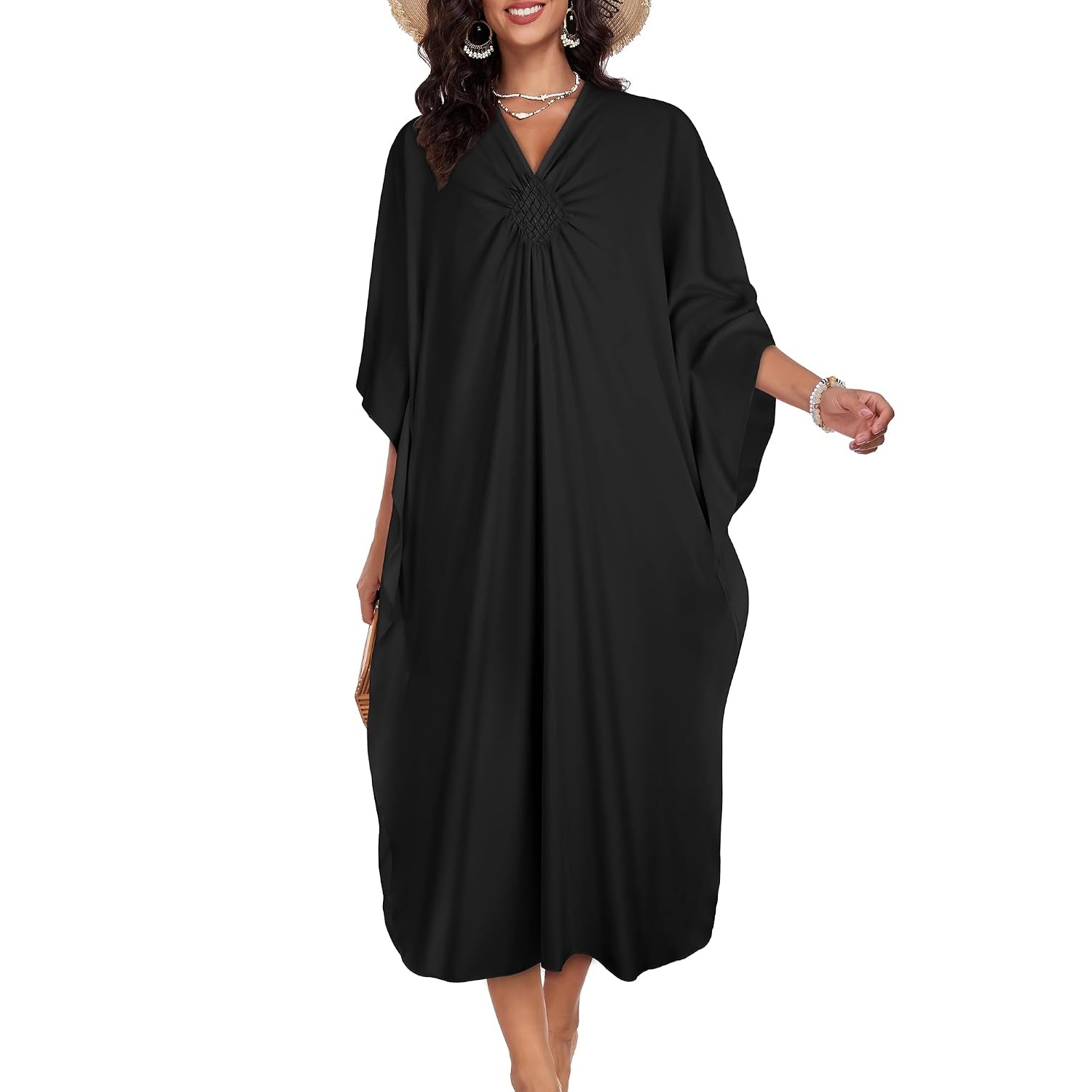 Flowy Smocked Front Kaftan Maxi Dress for Women
