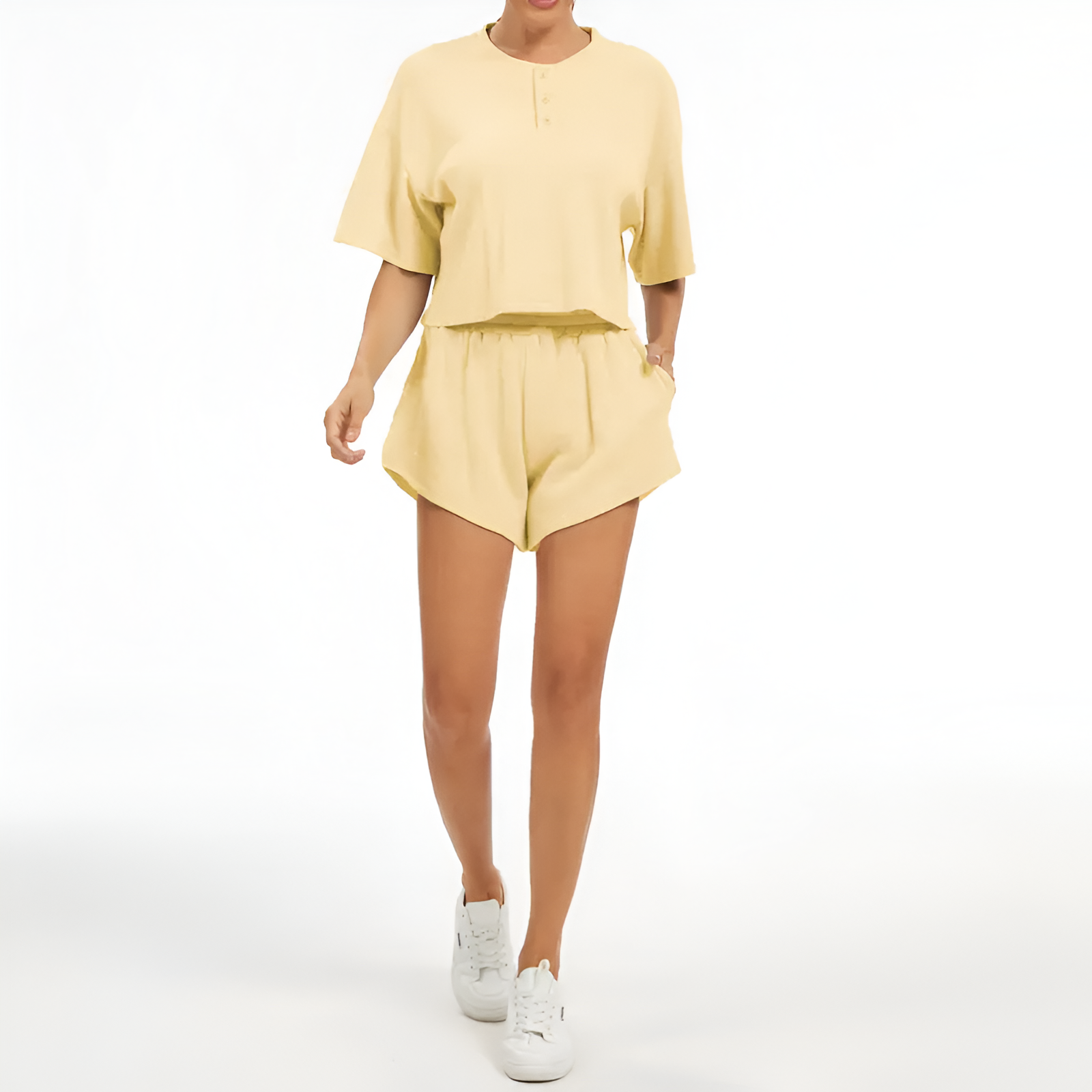 2 Piece Lounge Set With Short Sleeve Top And Shorts For Women