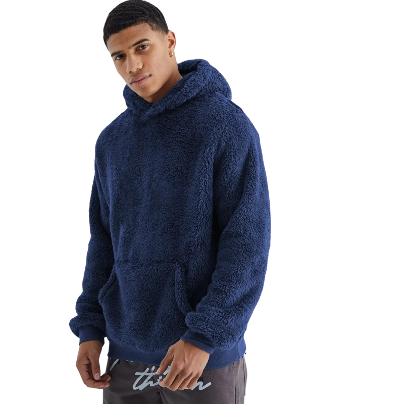 Plush Fleece Pullover With Kangaroo Pocket-Cozy Knit Sets