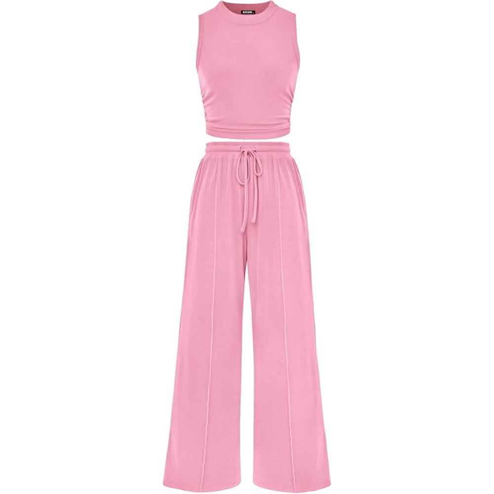 Sleeveless Tank Ribbed Travel Vacation Lounge Wear Outfits