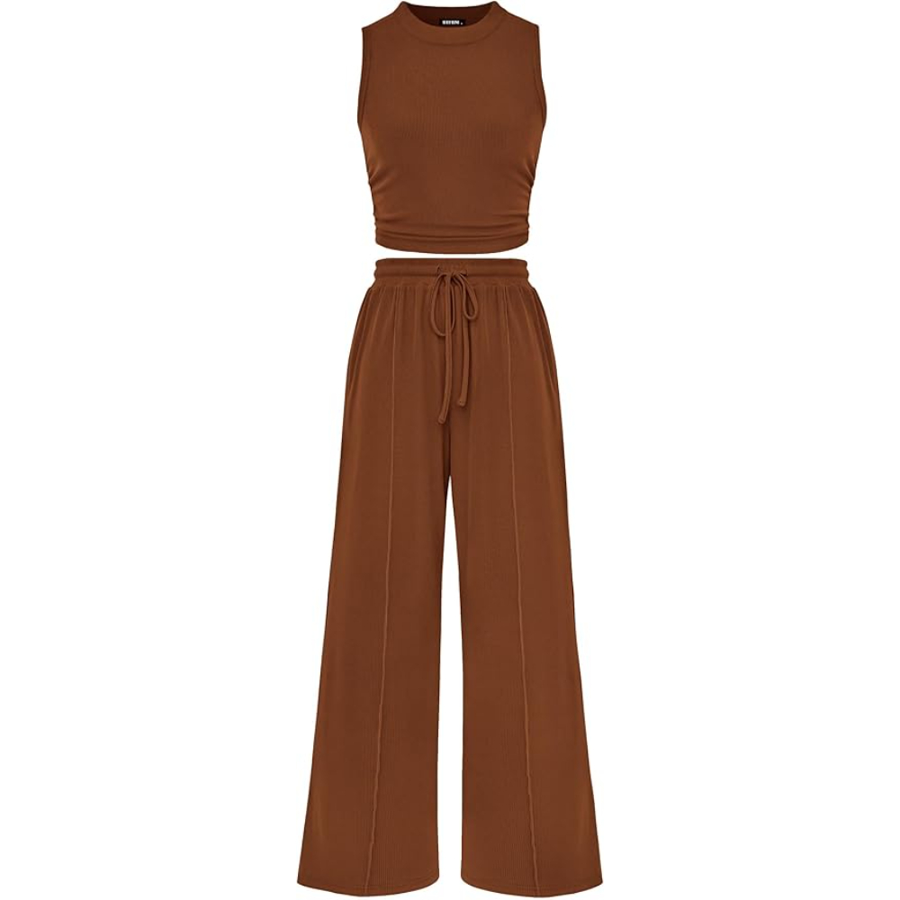 Sleeveless Tank Ribbed Travel Vacation Lounge Wear Outfits