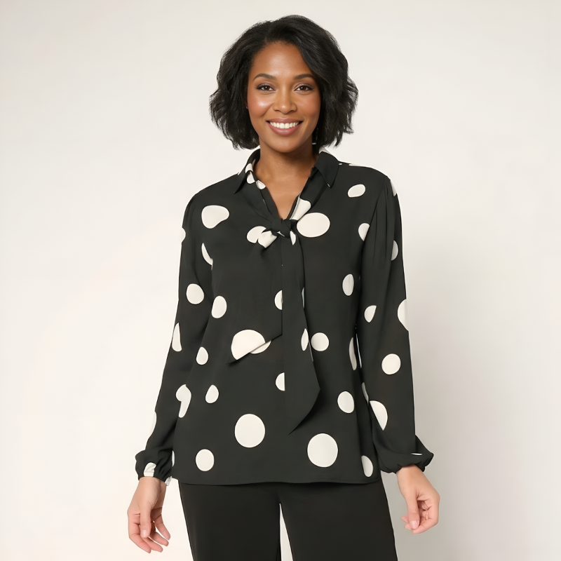 Long Sleeve With Polka Dot Design Blouse For Women
