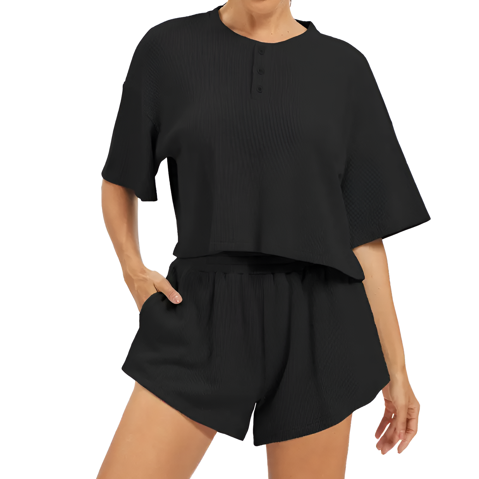 2 Piece Lounge Set With Short Sleeve Top And Shorts For Women