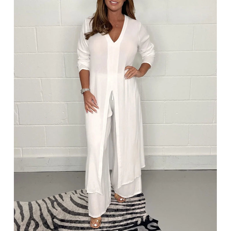 2 Pieces Casual Suit With Long Top And Trouser-Cozy Knit Sets