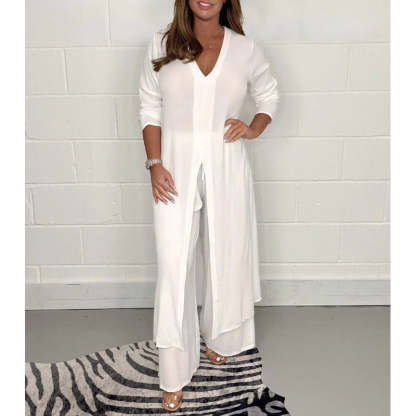 2 Pieces Casual Suit With Long Top And Trouser-Cozy Knit Sets