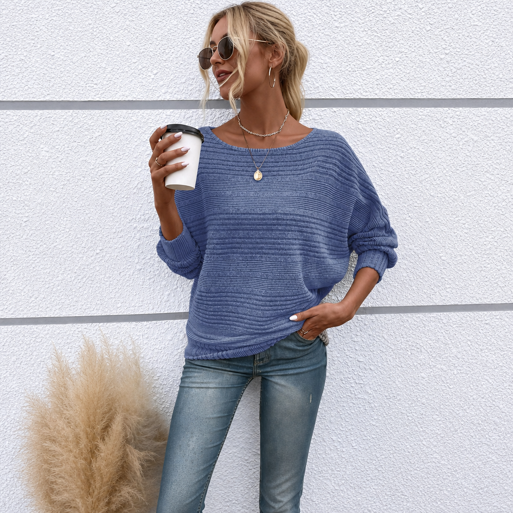 Textured Ribbed Knit Long Sleeve Top For Women