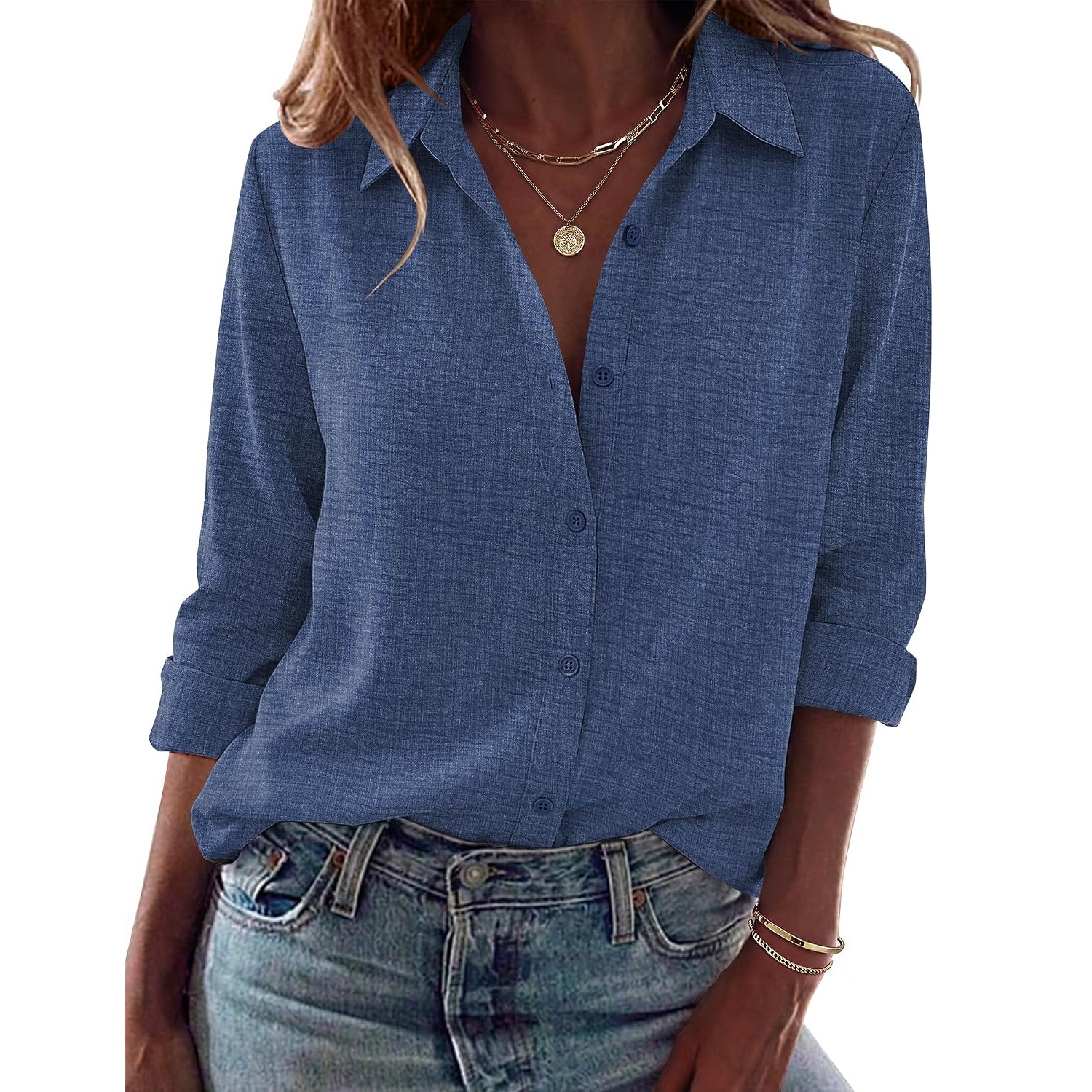 Casual Long Sleeve Button Down Blouse For Women