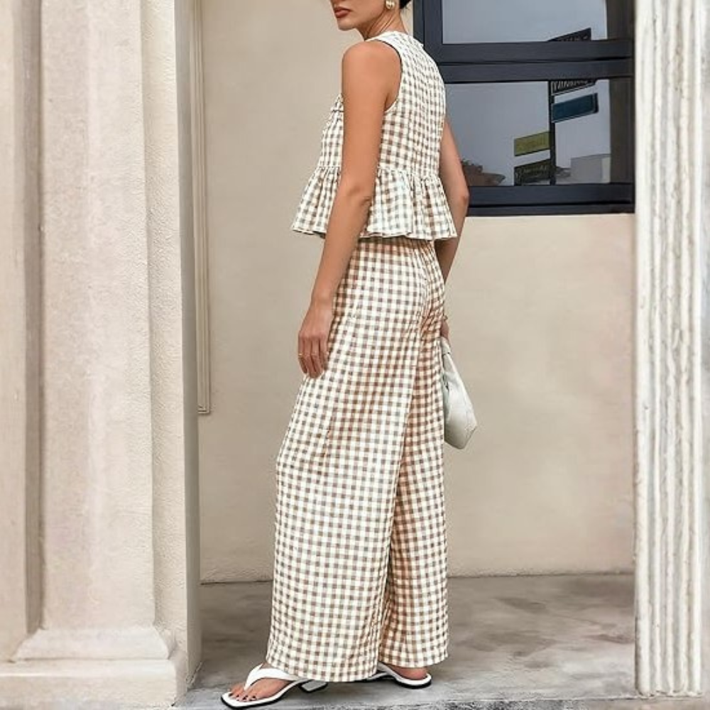 Gingham Plaid Peplum Tank Top Matching Set