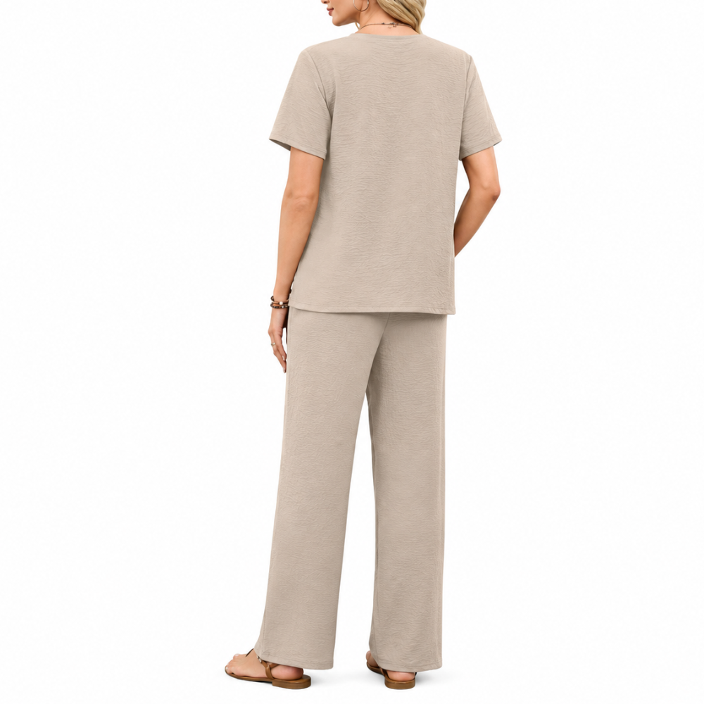Pleated Front Top Wide Pants Lounge Set