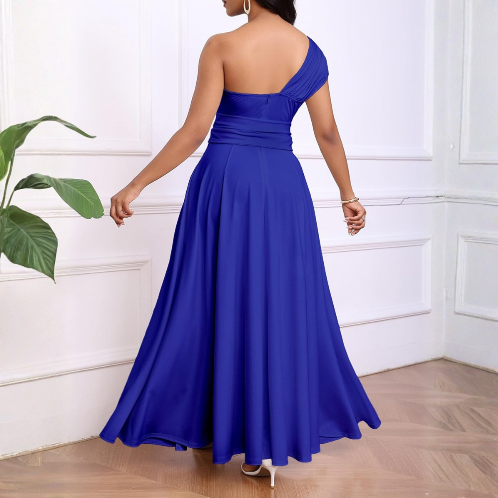 Asymmetric Belted Maxi Dress with Convenient Pockets