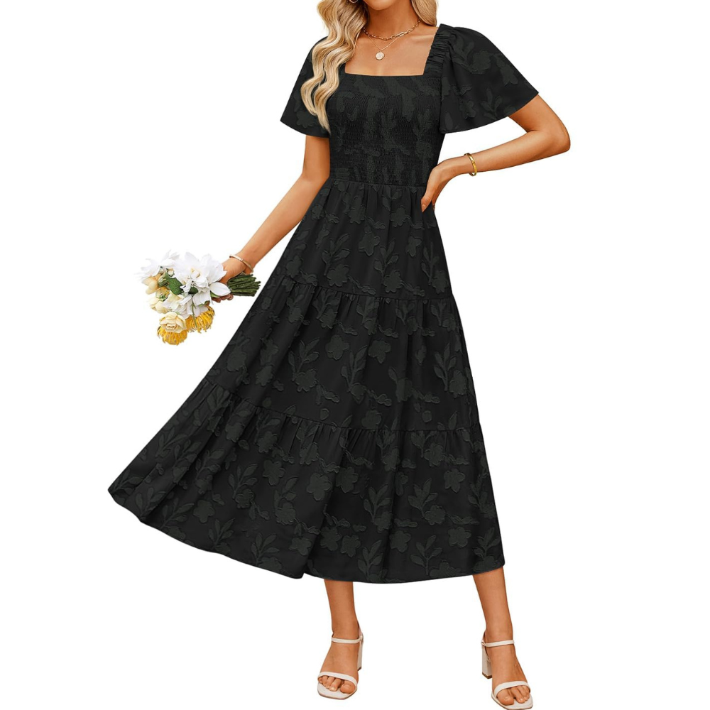 Boho Floral Flowy Midi Vacation Dress For Women