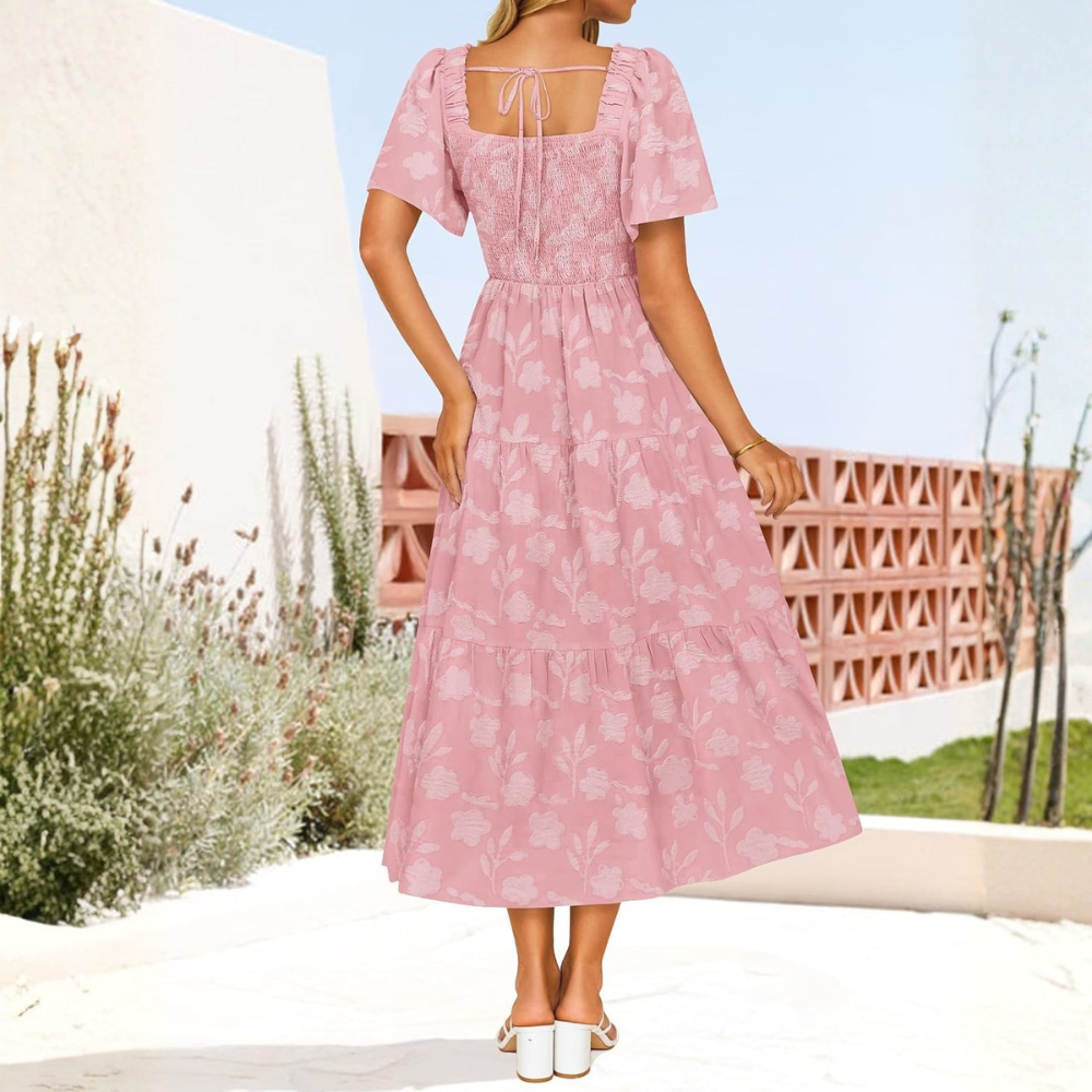 Boho Floral Flowy Midi Vacation Dress For Women