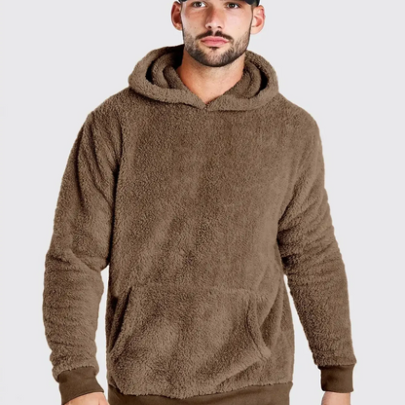 Plush Fleece Pullover With Kangaroo Pocket-Cozy Knit Sets