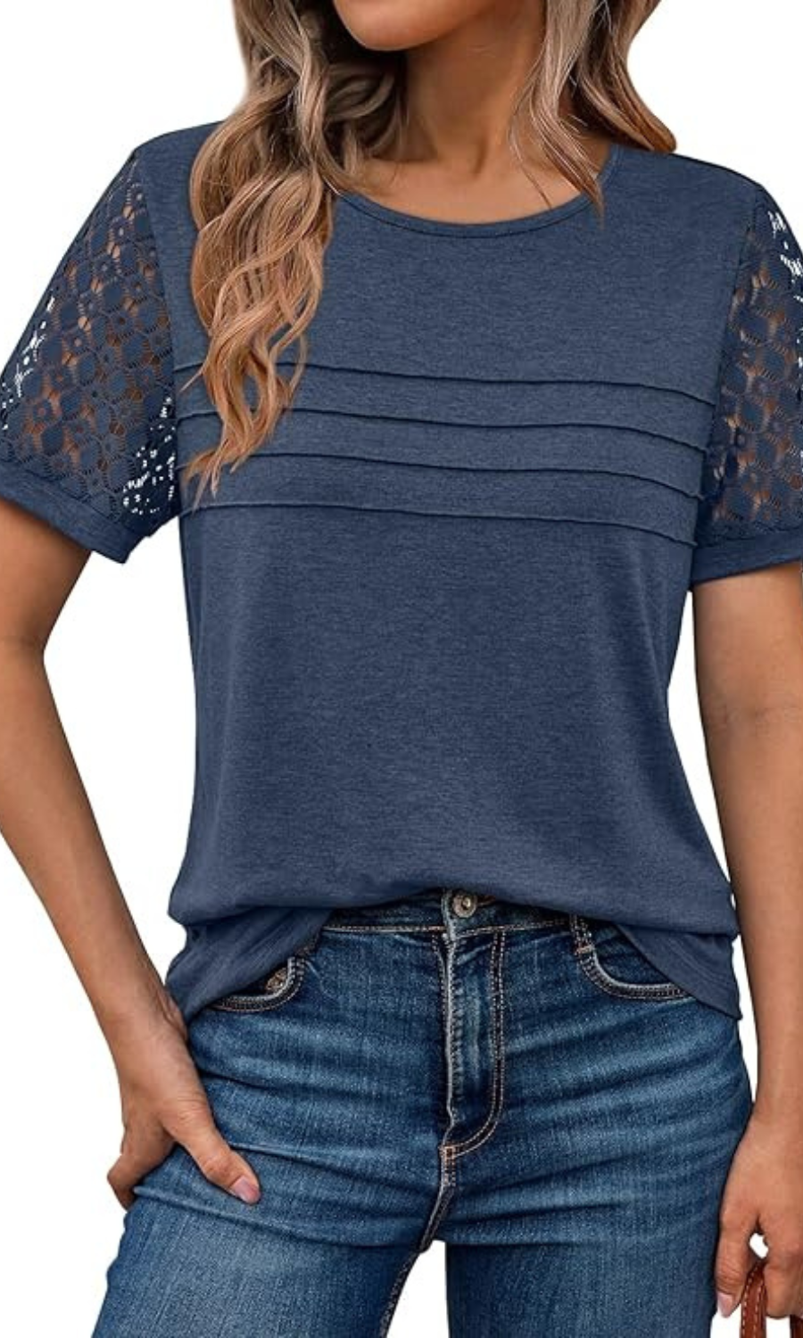 Lace Panel Casual Shirt With Soft Knit Material