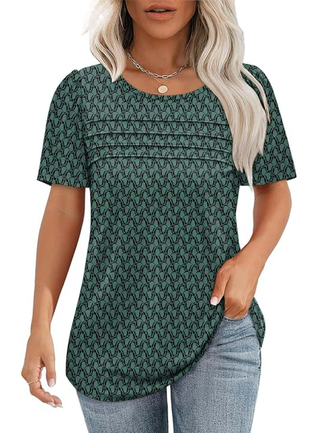 Printed Short Sleeve Tshirt With Floral Scoop Style