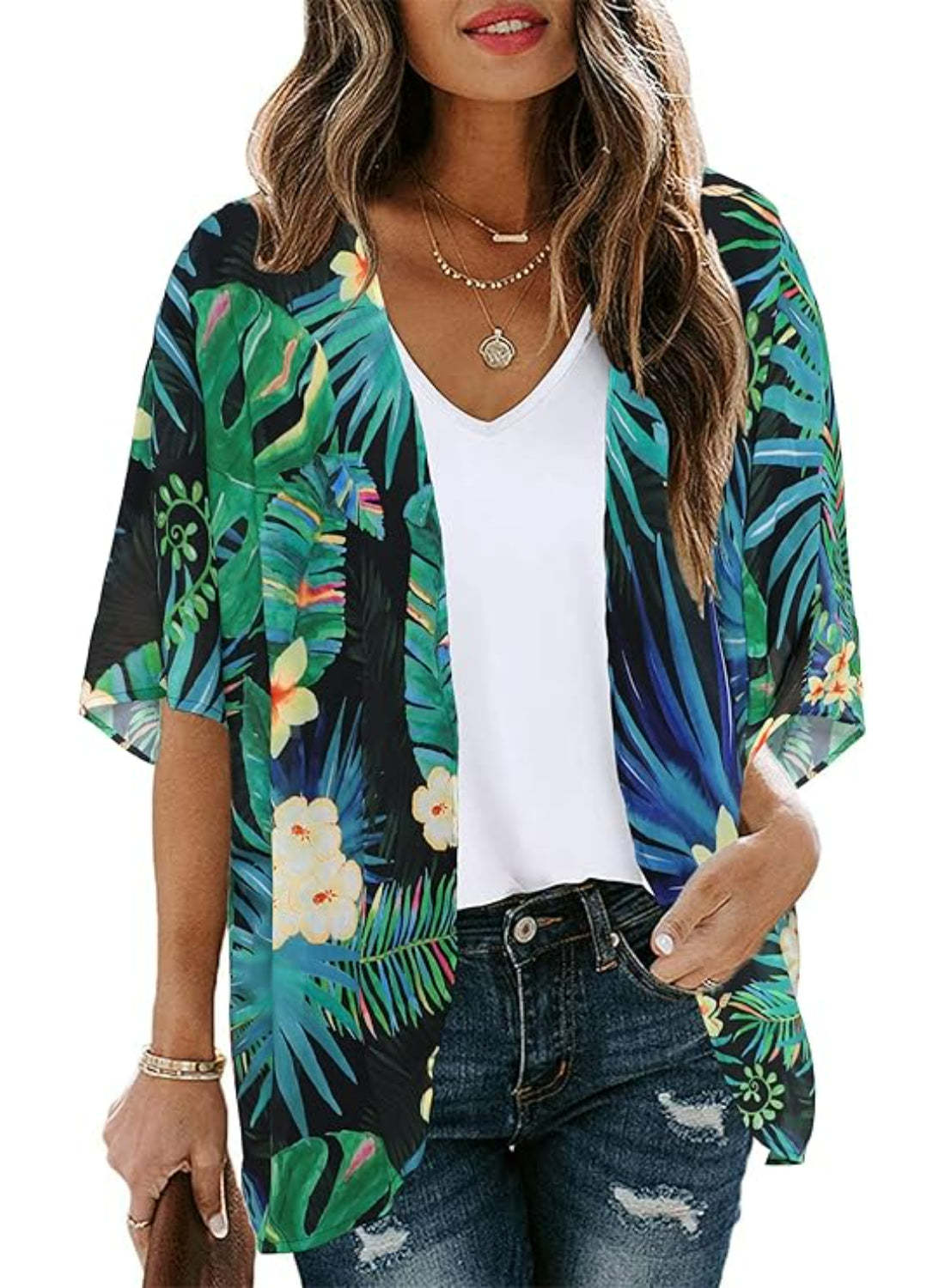 Floral Sheer Kimono Cardigan With Sheer Lightweight Fabric