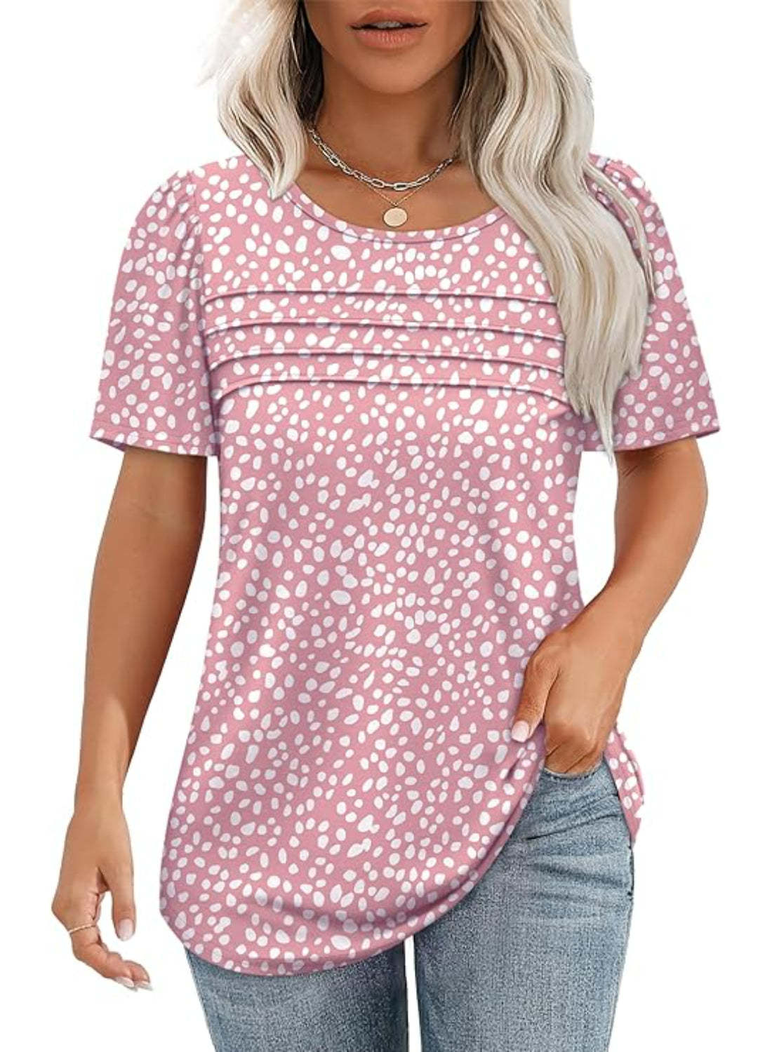 Printed Short Sleeve Tshirt With Floral Scoop Style