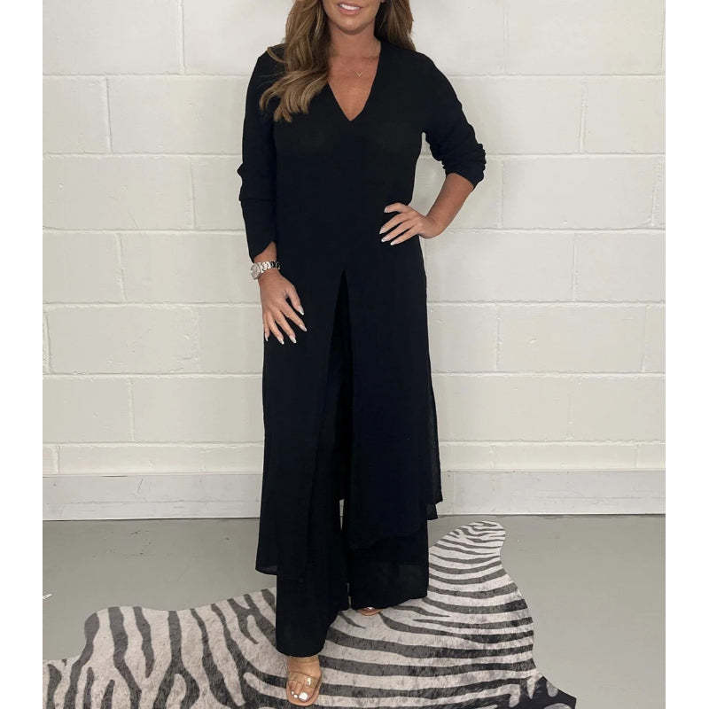 2 Pieces Casual Suit With Long Top And Trouser-Cozy Knit Sets