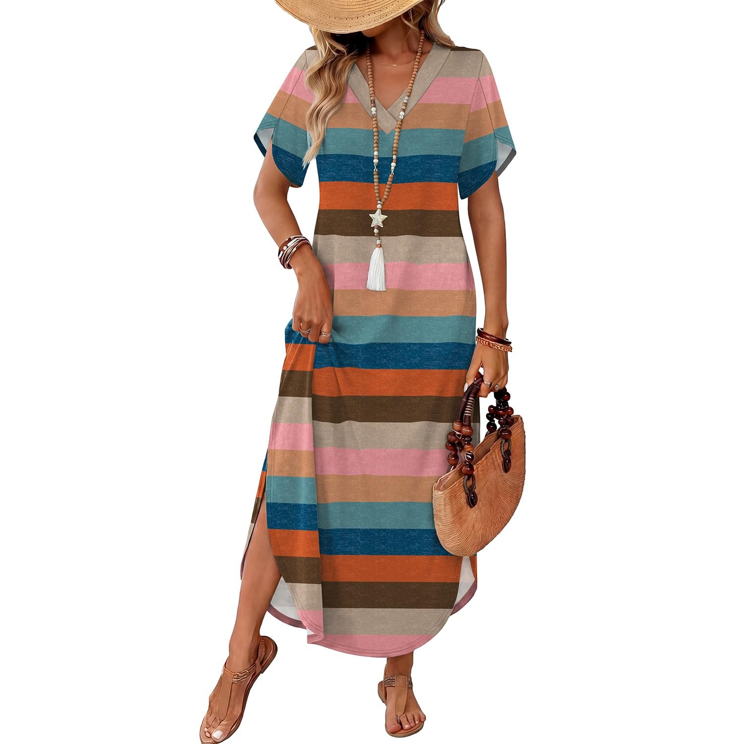 Summer Sundress Casual Short Sleeve Maxi Dress For Women