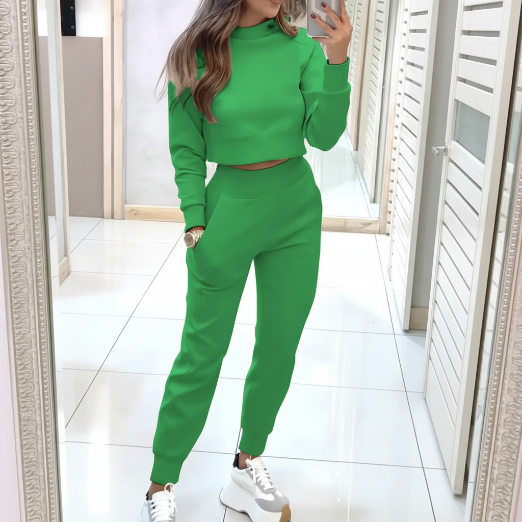 Women High Collar Long Sleeve Autumn and Winter Casual Sweater Suit