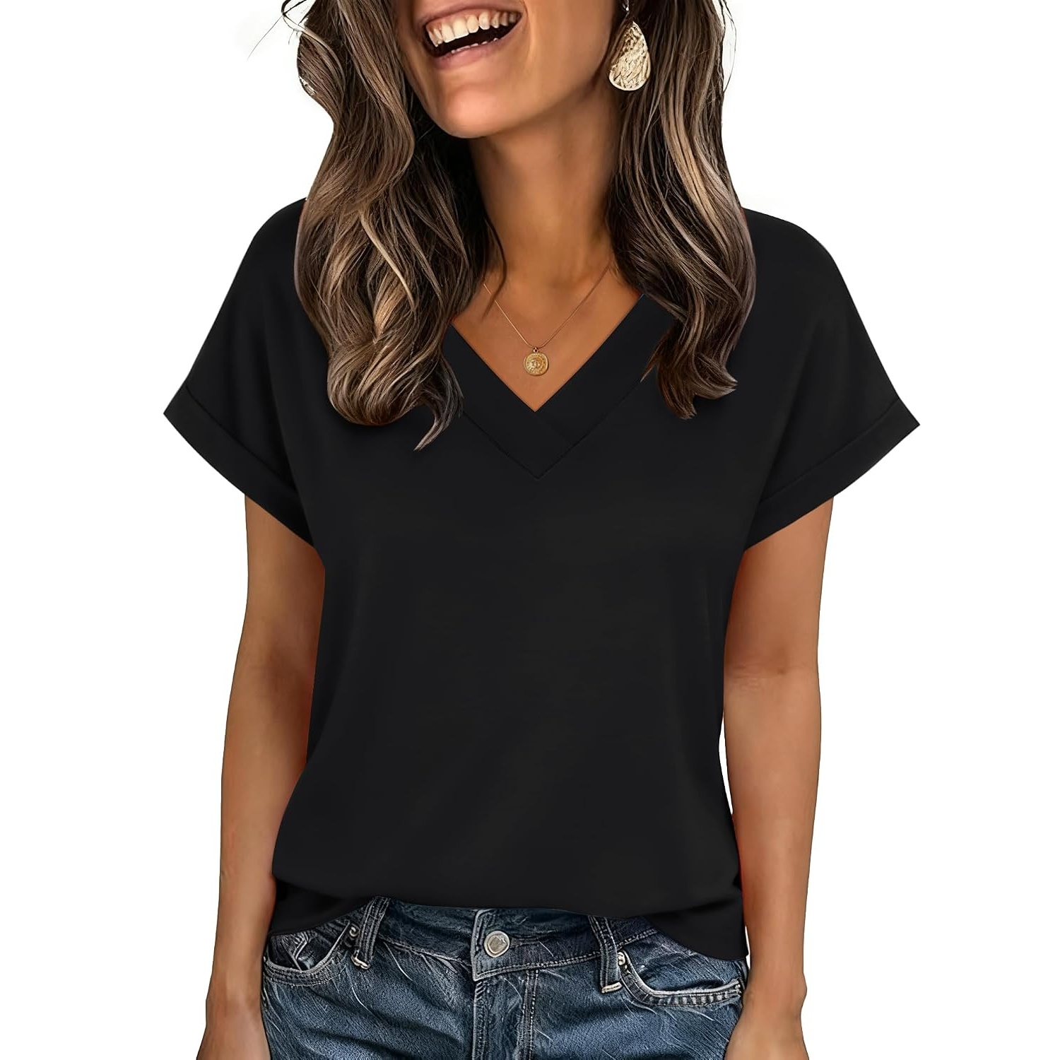 Casual Summer Rolled Short Sleeve Shirts For Women