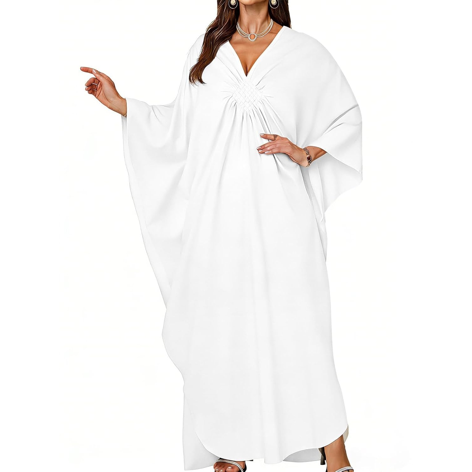 Flowy Smocked Front Kaftan Maxi Dress for Women
