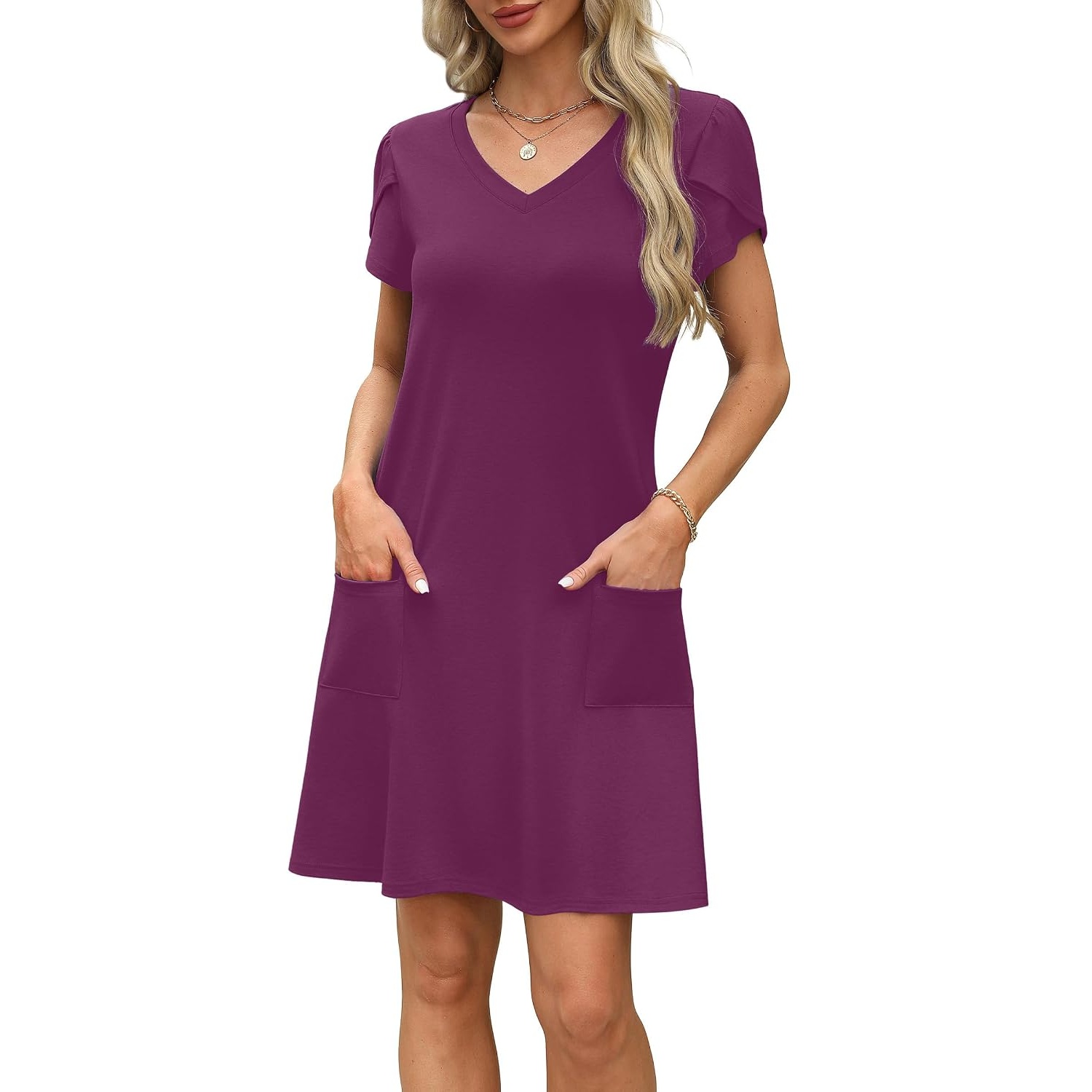 Short Sleeve Summer Loose Swing Sundresses With Pockets