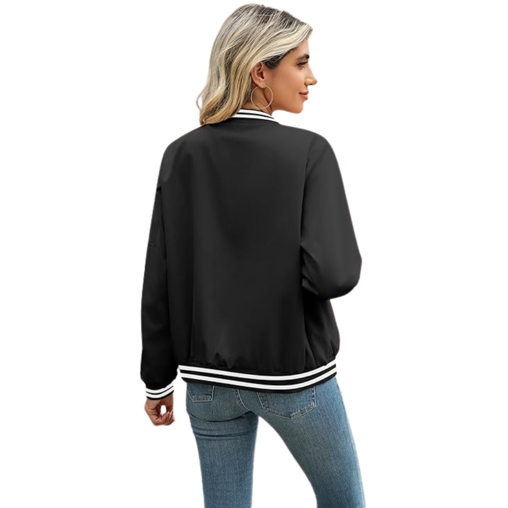 Women Casual Bomber Jacket Zip Up Windbreaker With Pockets