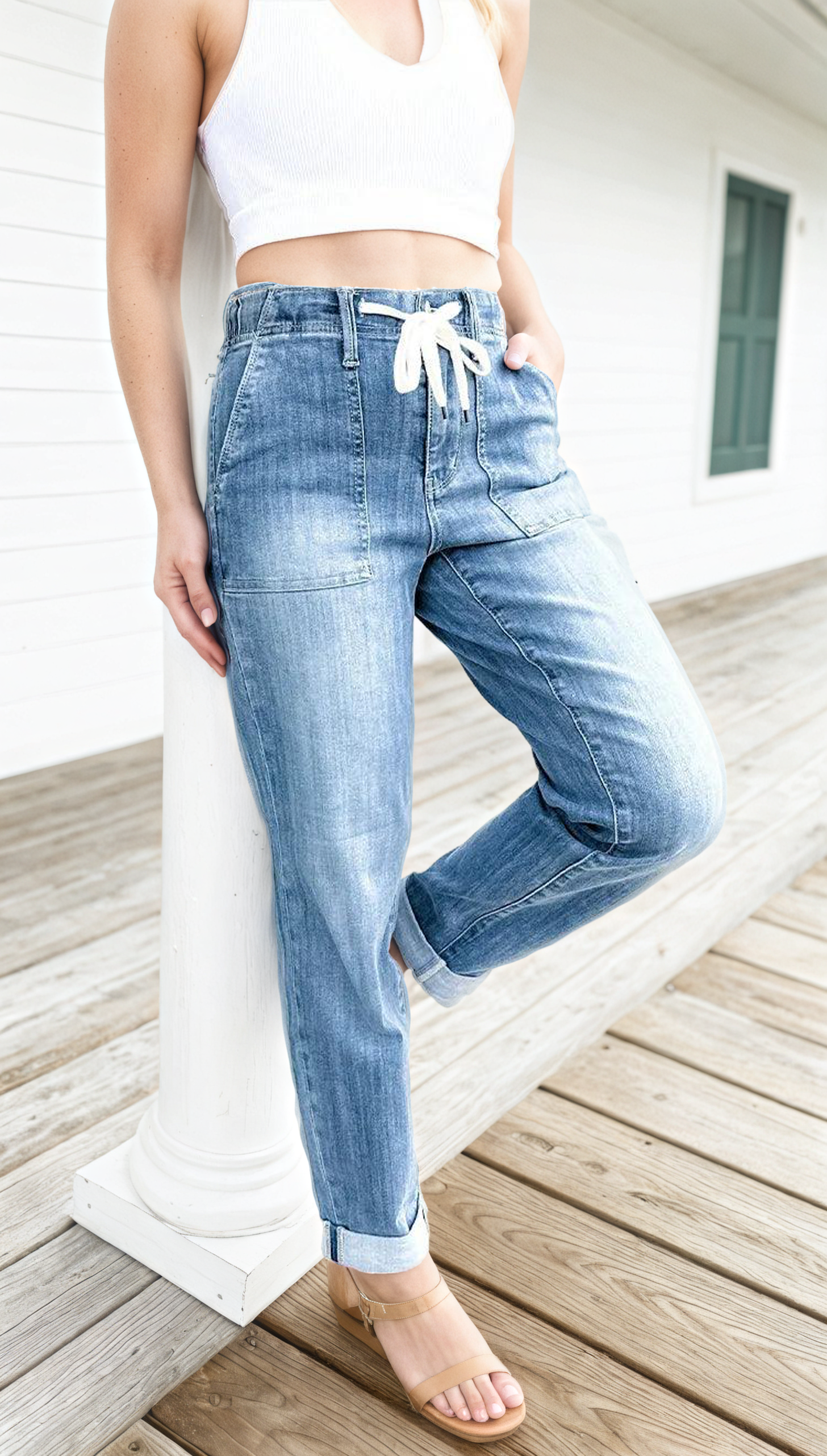 JB Pull On Denim Joggers And Shorts-Cozy Knit Sets