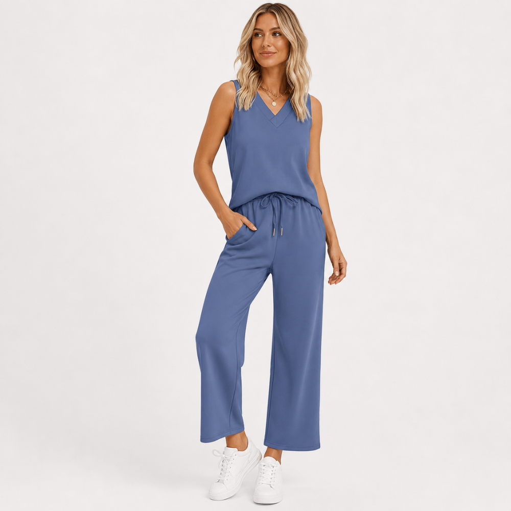 2 Piece Summer Outfits Matching Lounge Set Wide Leg Crop Pants For Women