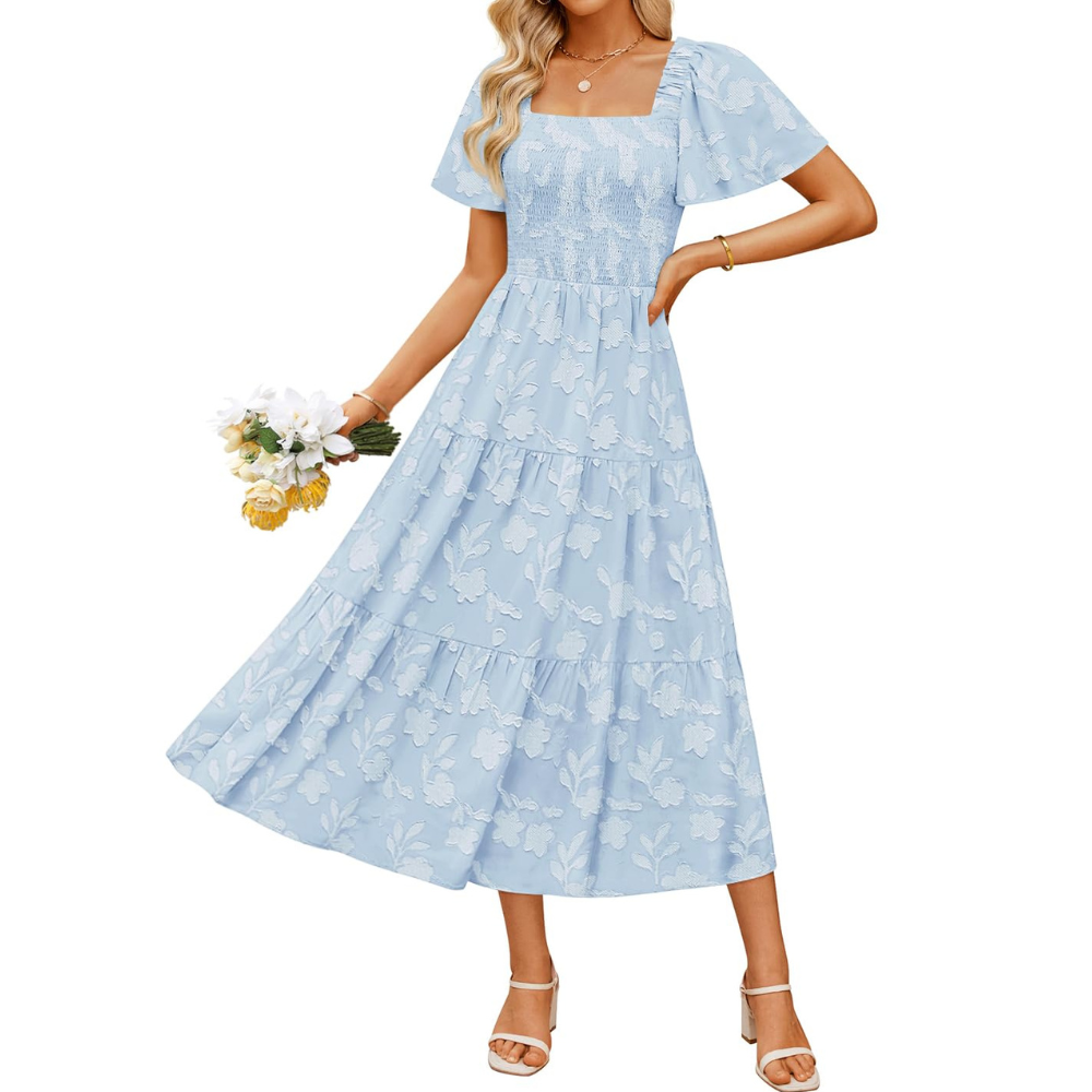 Boho Floral Flowy Midi Vacation Dress For Women