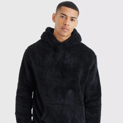 Plush Fleece Pullover With Kangaroo Pocket-Cozy Knit Sets
