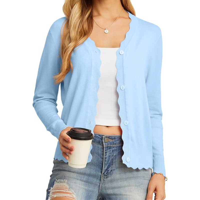 Womens Long Sleeve V Neck Button Down Cardigan Knit Shrugs Sweater