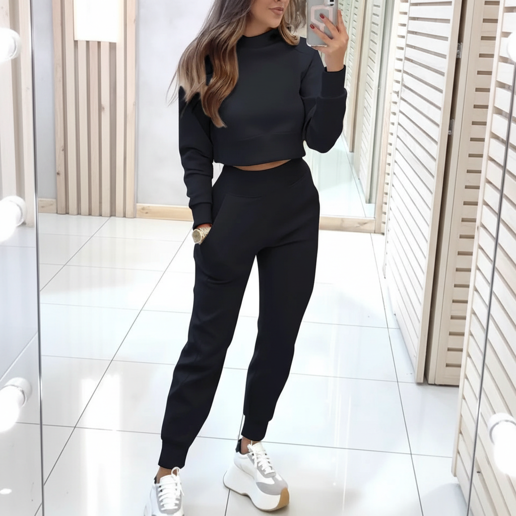 Women High Collar Long Sleeve Autumn and Winter Casual Sweater Suit