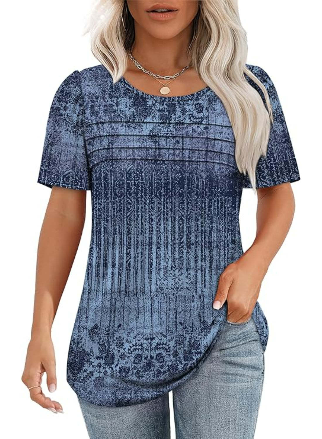 Printed Short Sleeve Tshirt With Floral Scoop Style