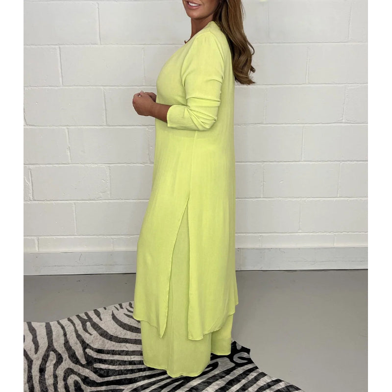 2 Pieces Casual Suit With Long Top And Trouser-Cozy Knit Sets