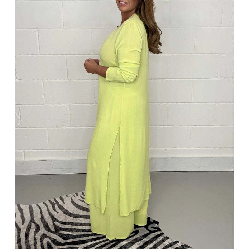 2 Pieces Casual Suit With Long Top And Trouser-Cozy Knit Sets