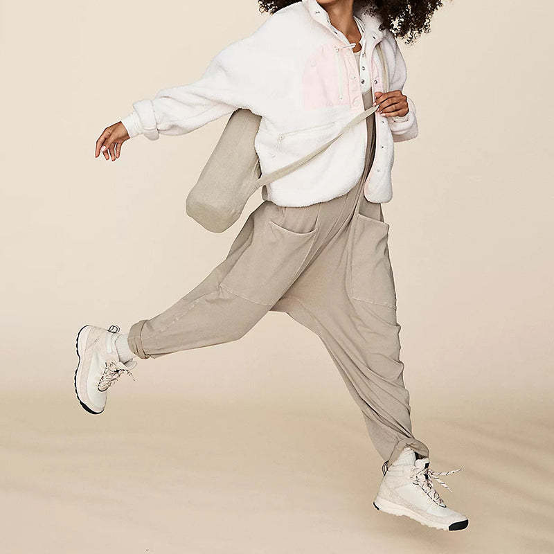 Wide Length Jumpsuit With Pockets-Cozy Knit Sets