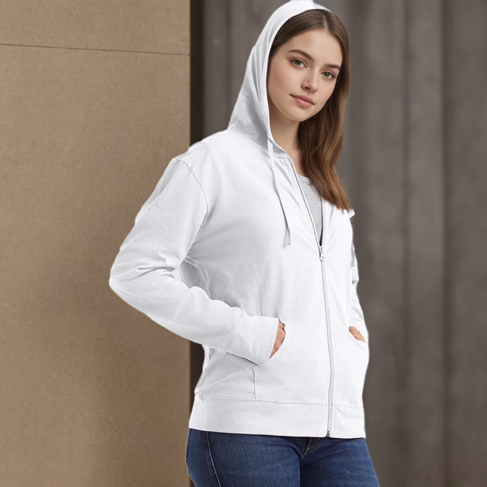 Women Slub Hoodie Textured Cotton Zip Up T-Shirt