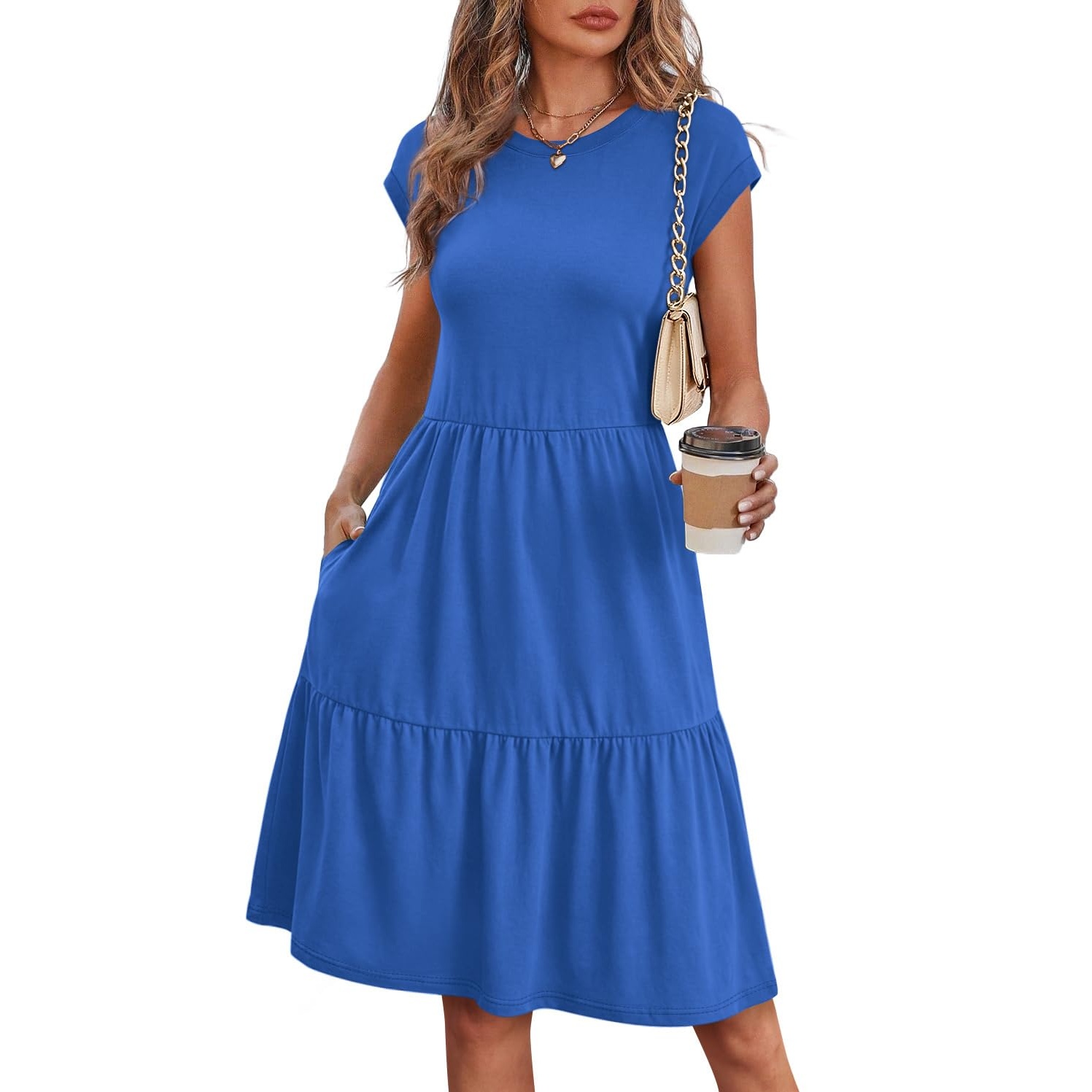 Casual Floral Printed Cap Sleeve Dress For Women