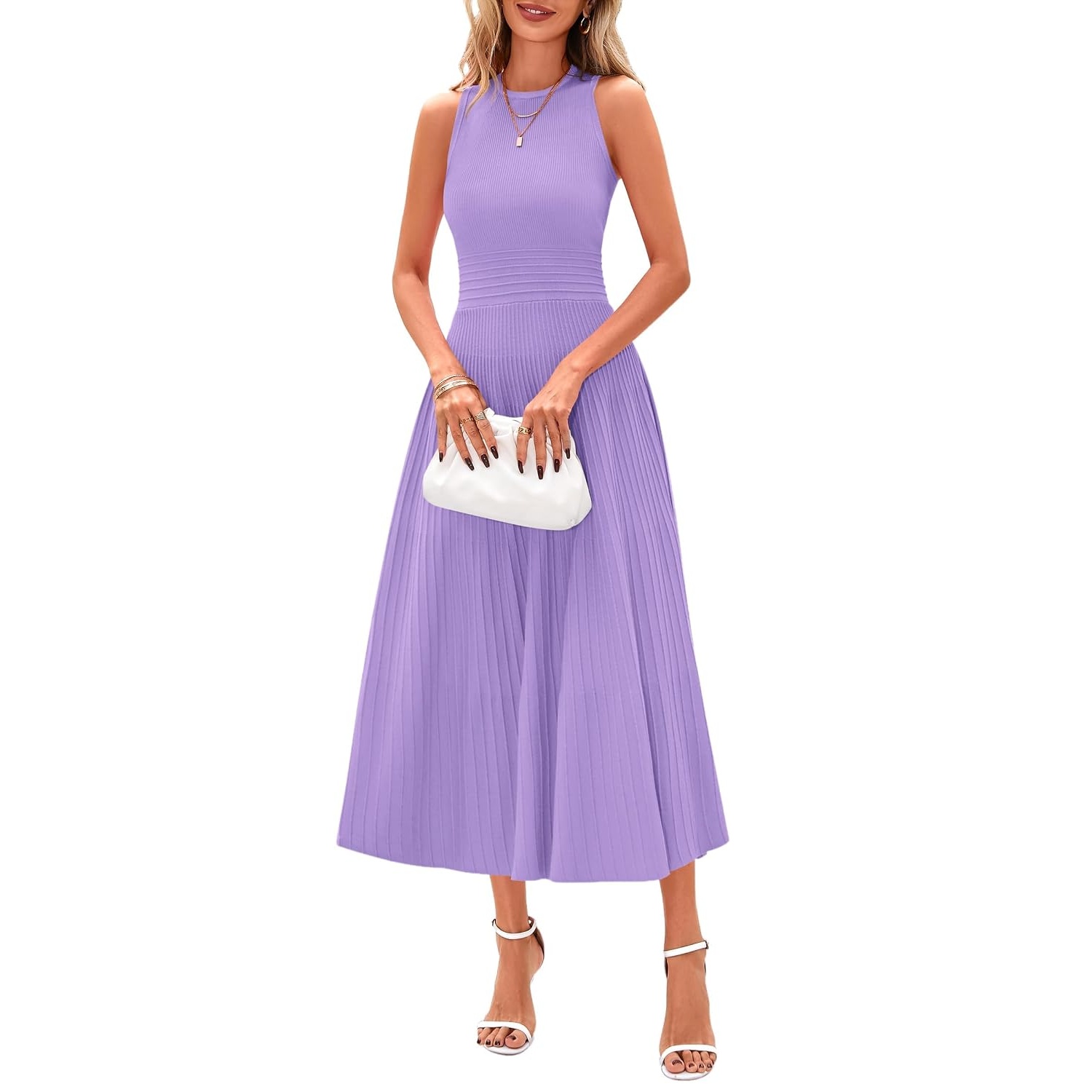 Casual Sleeveless Midi Dress With Pleated Design For Women