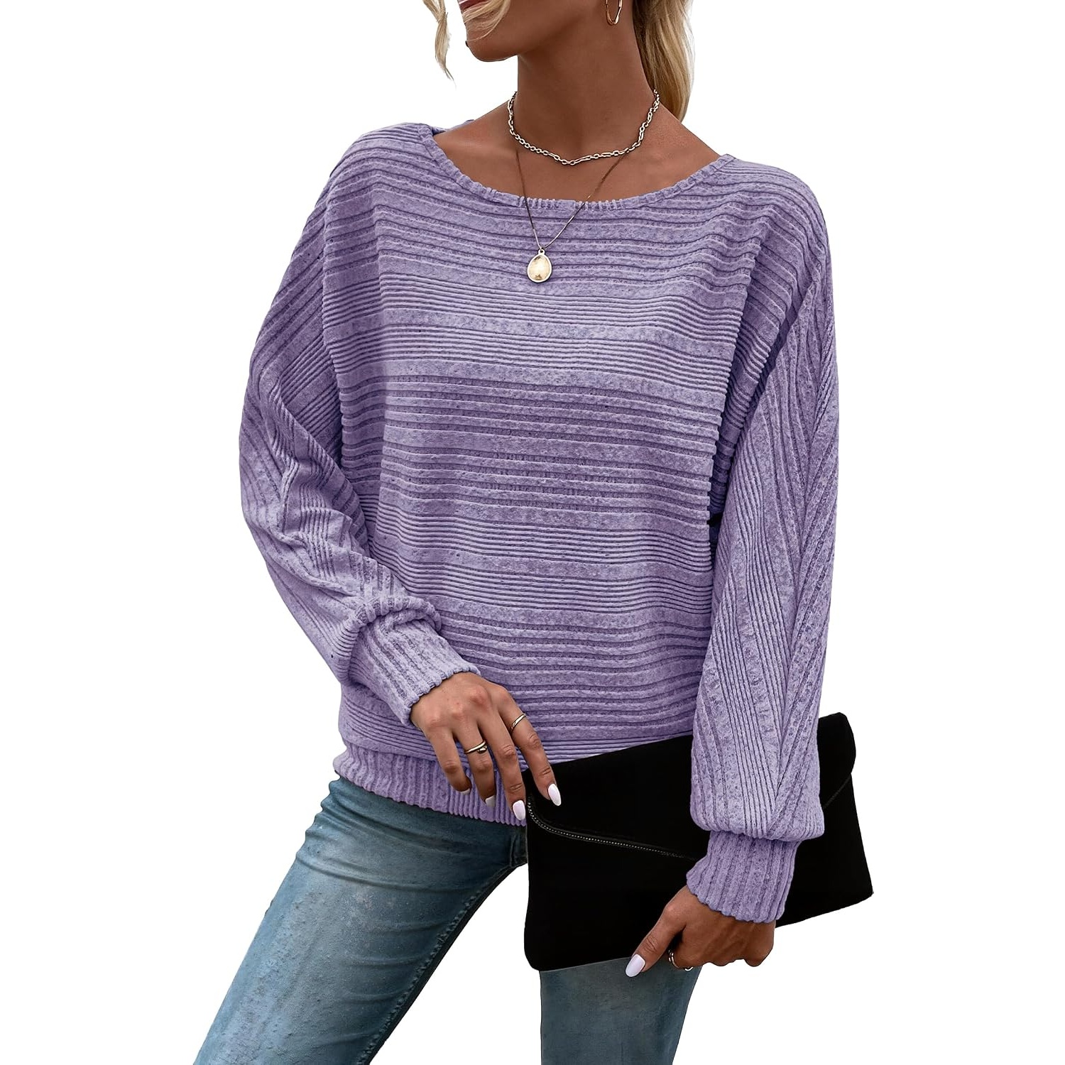 Textured Ribbed Knit Long Sleeve Top For Women