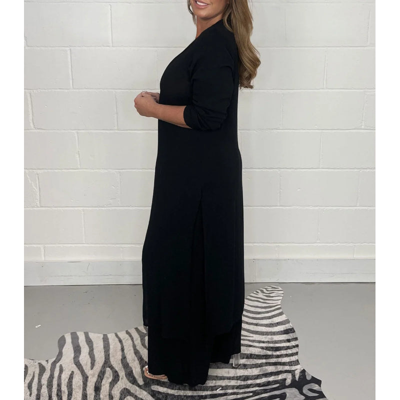 2 Pieces Casual Suit With Long Top And Trouser-Cozy Knit Sets