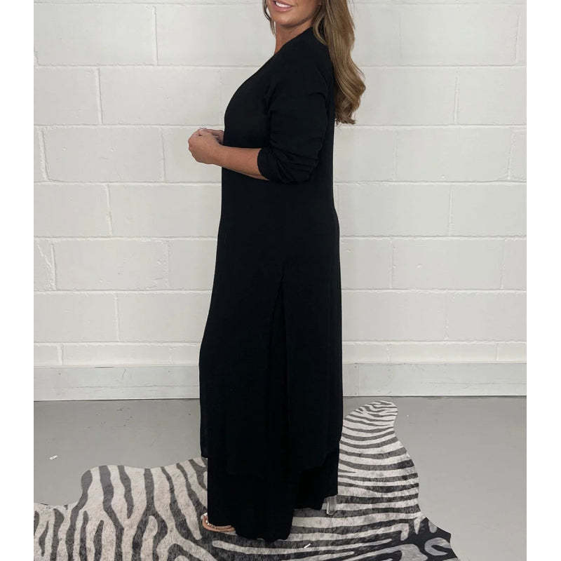 2 Pieces Casual Suit With Long Top And Trouser-Cozy Knit Sets